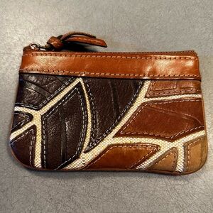 Fossil Brand Change Purse Canvas &‎ Leather Leaf Pattern